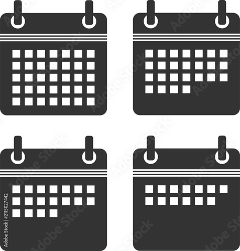 Modern Black Calendar Icons Set for Schedule and Date Planning