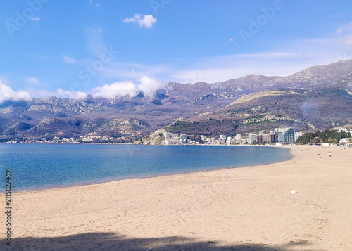Fotografie Beach in Budva. Spring in Montenegro.