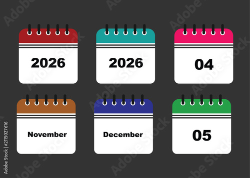 2026 Desk Calendar Icons Collection Editable Vector Set