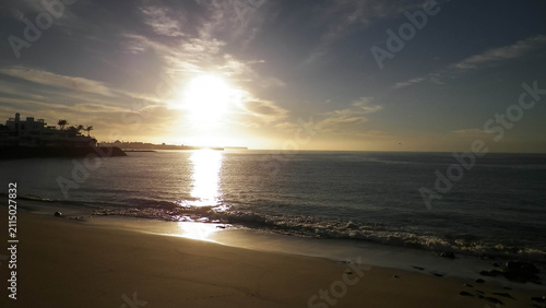Ocean view from beach in Playa Blanca, Lanzarote Island, Canarian archipelago.