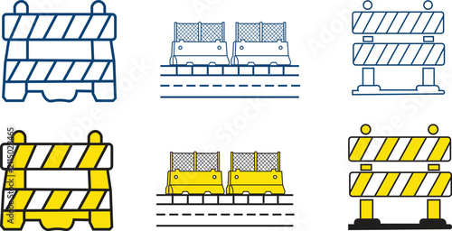 Konstfotografi Modern Roadblock and Construction Barrier and Traffic Barricade Line Vector icon set