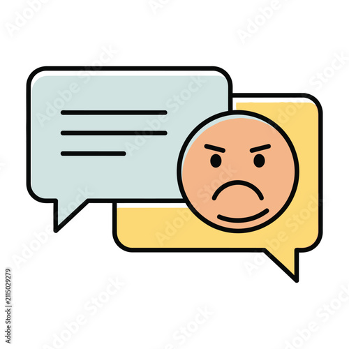 Fotografie Angry face with speech bubbles expressing frustration and conflict