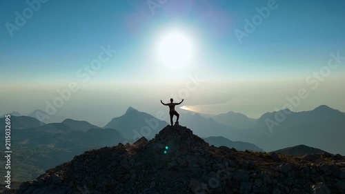 Mountain Peak Hiker Sunrise Silhouette