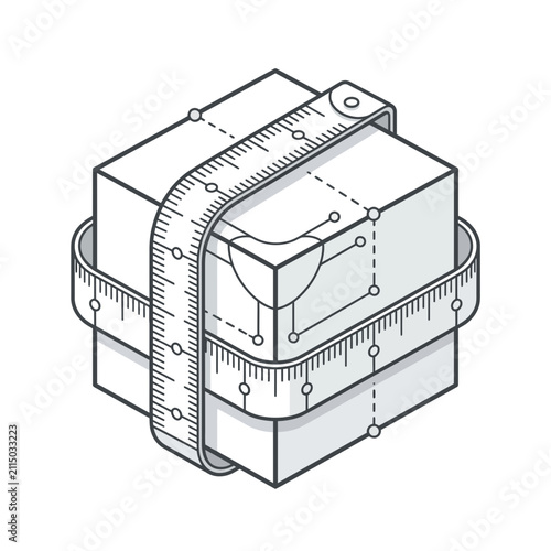 Isometric Box Measured with Tape Measure for Logistics and Shipping Concept