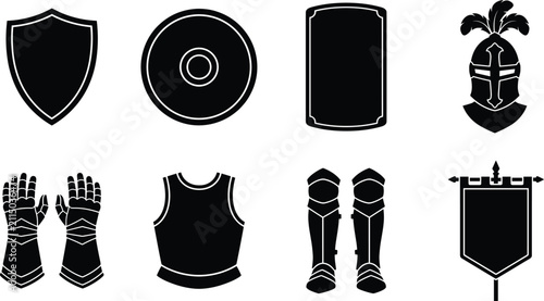 Canvastavla Medieval Armor and Knight Equipment Silhouette Collection Featuring Shield Helme