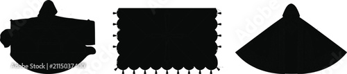 Foto Gothic hooded cape poncho and fringed shawl silhouette vector set