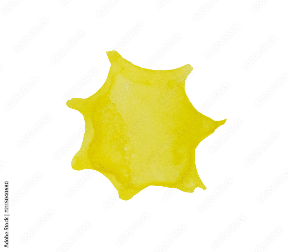 Fototapeta premium Hand-painted watercolor yellow sun symbol isolated on a transparent background. Decorative sunshine illustration for weather, summer, greeting cards