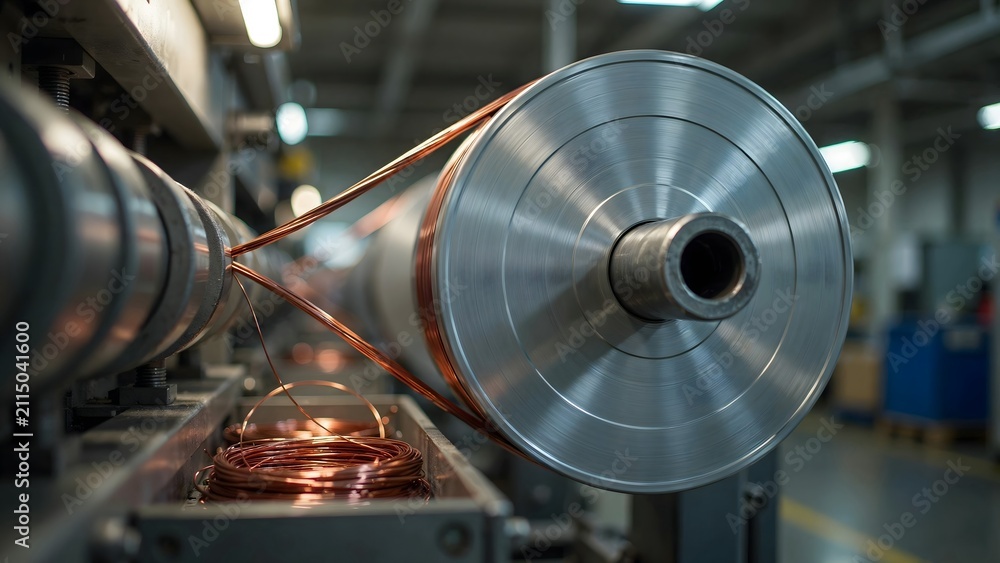 Fototapeta premium High-Tech Metal Coil Manufacturing Equipment in Industrial Factory Setting