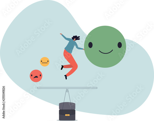 Emotional intelligence, balance emotion control feeling between work stressed or sadness and happy lifestyle.human life and situation.vector illustration.