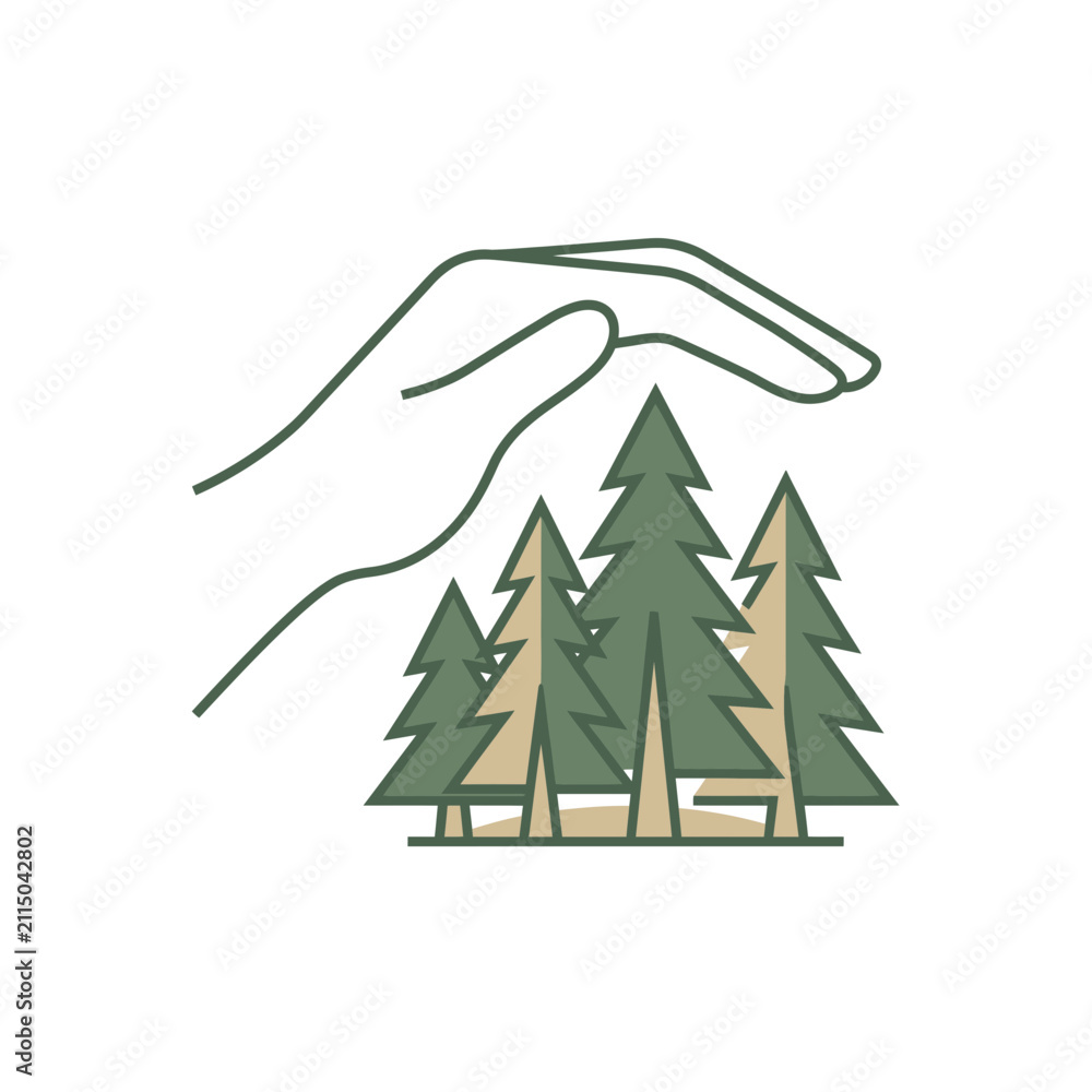 Obraz premium Environmental Conservation Concept with Human Hand Protecting Pine Trees