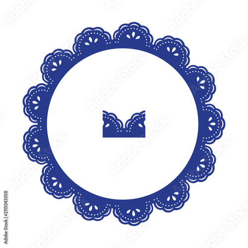 Obraz na plátne Blue lace doily frame, decorative circular border with scalloped edge, intricate