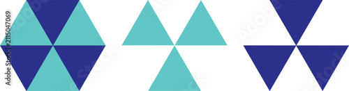 Obraz na płótnie Geometric triangle logo set, abstract hexagonal symmetry icons in blue and teal colors