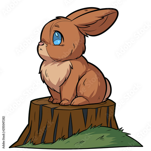  Happy rabbit bunny cartoon character with one ear folded on transparent png background. Ai generated