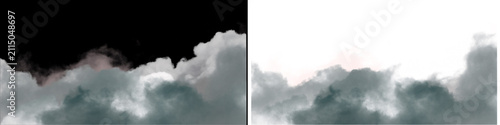 Tableau sur toile Misty gray smoke billows at bottom edge on black and transparent backgrounds, atmospheric overlay effect for creative design