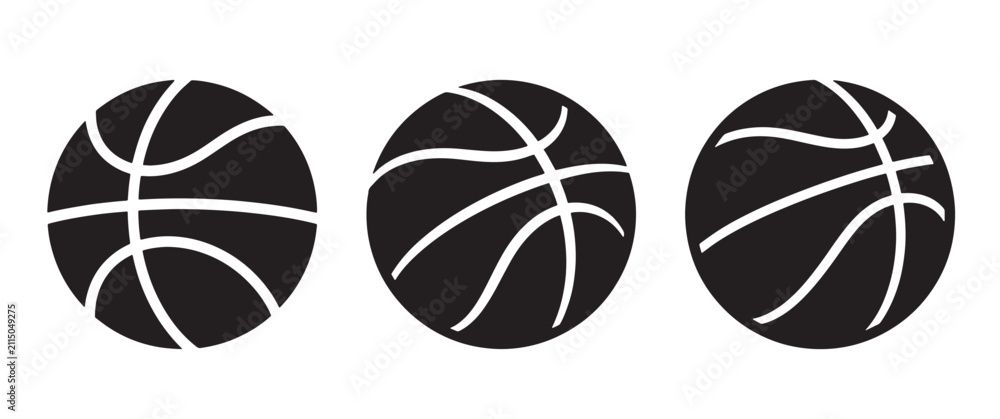 Obraz premium Three black of basketballs, each with slightly different line patterns, isolated on a white background, for sports and, athletic related projects