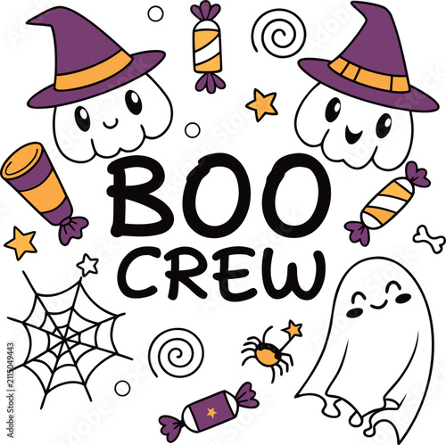 Boo Crew Halloween Typography Banner Vector Illustration