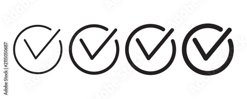 Correct Check Mark Outline Icon Set Minimal Verification Tick Symbol Collection