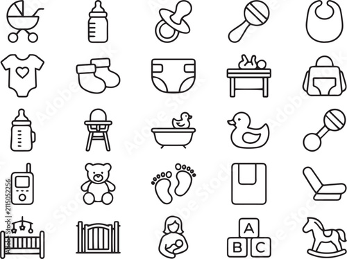Baby Care Line Icons Collection with Minimal Outline Vector Set