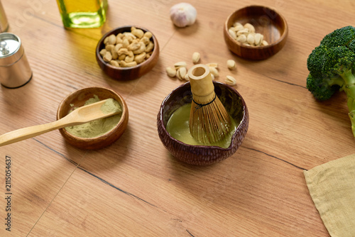 Photography Creating vibrant and nutritious matcha to enhance a healthy vegan lifestyle