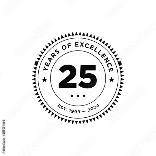 Circular badge with number twenty five and triangular border black vector graphic
