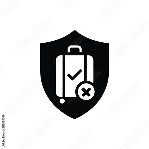 Shield with luggage and cancel sign icon for baggage protection rejected.