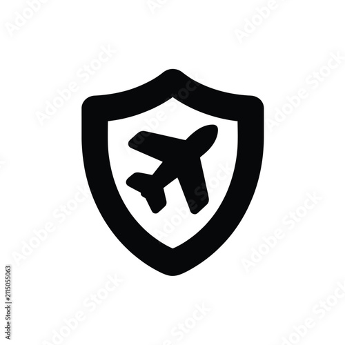 Shield with airplane icon symbol graphic travel security concept.