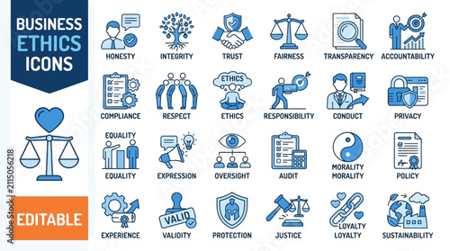Foto Business Ethics Icon Set Vector Illustration – Integrity, Honesty, Trust, Fairne
