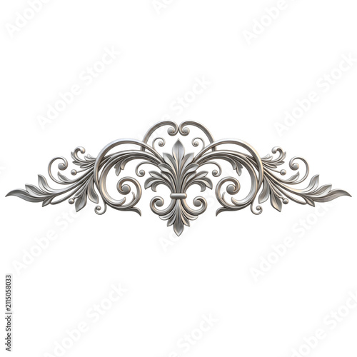 Ornate vintage floral scroll element. Decorative baroque filigree isolated on white.