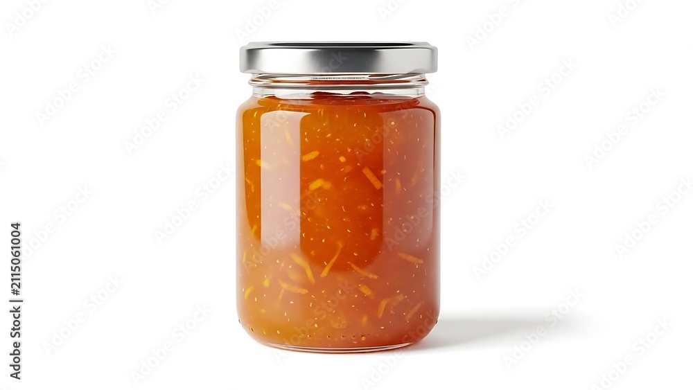 Fototapeta premium A small jar of orange marmalade on a white background