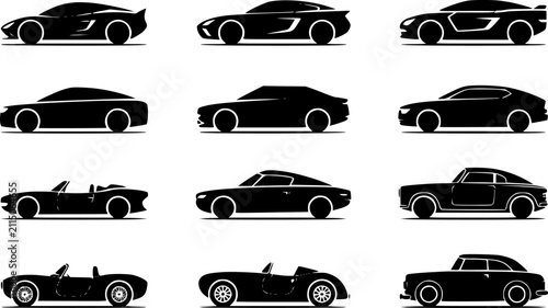 Принти на полотні Una colección de varias siluetas de coches con diferentes estilos de carrocería