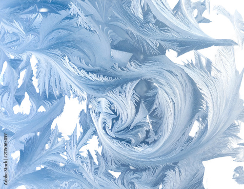 Natural Frost Pattern on Window Glass with Elegant Icy Swirls and Macro Texture