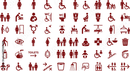 Foto Comprehensive set of public wayfinding and restroom icons with restroom