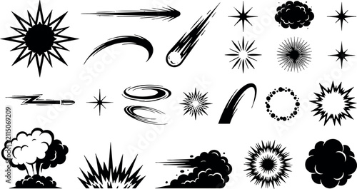 Fotografie Collection of comic book style explosion effects and starburst elements for acti