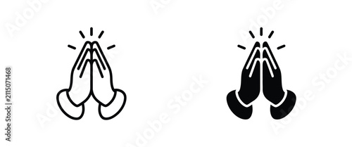 Folded Hands Icon Set with Prayer, Gratitude, Respect, Thank You and Blessing Symbols for Spiritual and Religious Design