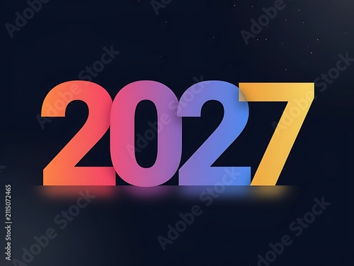 Celebrating the Year 2027 with colorful bold numbers on a dark background indicating a new year with excitement and anticipation for the future in a vibrant and modern design style