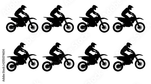 Bild auf Leinwand Motorcycle Rider Silhouettes In Motion Black And White Silhouette