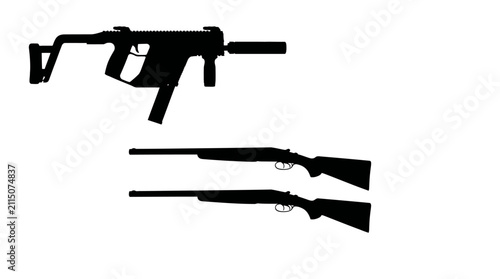 Cuadro en lienzo Assault rifle and hunting rifles black silhouette against white background
