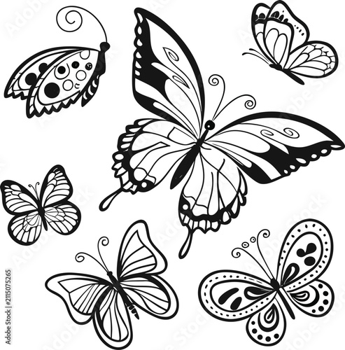 Black and White Butterfly Design Elements Vector Collection Set