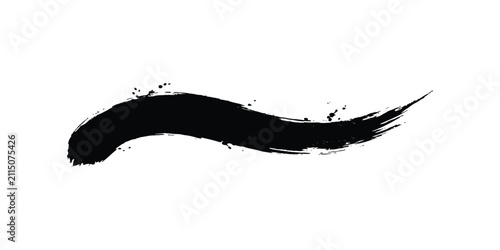 Fotografie Black ink brush stroke with grunge texture and artistic paint splatter