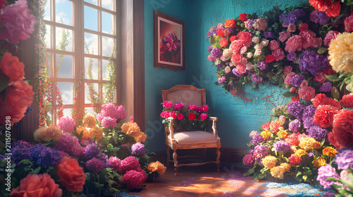 An exquisite living room featuring a blend of floral decor.