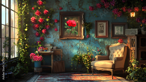 An exquisite living room featuring a blend of floral decor.