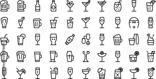 Fotografie Alcoholic beverages mega set containing bar cocktails pub draft beer glasses and