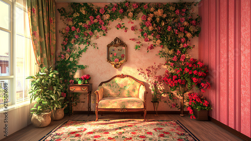 An exquisite living room featuring a blend of floral decor.