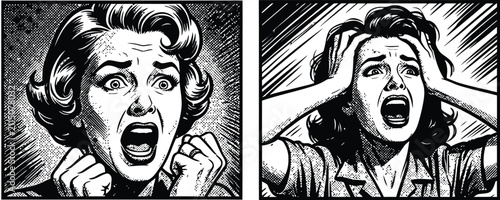 Retro comic book style shocked women faces.