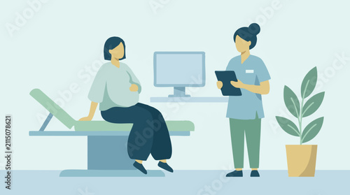Fotografía Pregnant woman during prenatal check-up with medical professional