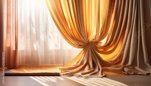 Sunlit Curtains And Fabric Swatches On Soft Background