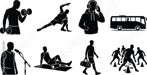 Foto Fitness and active lifestyle vector silhouettes set featuring gym training agili