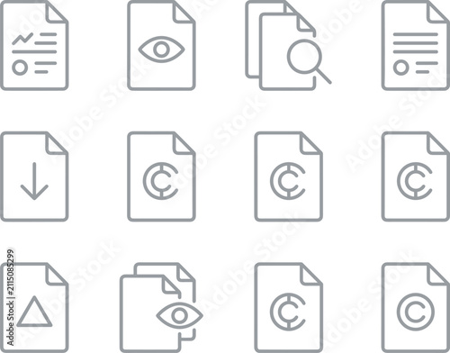 Konstfotografi Business document management outline icons set featuring file preview data analy