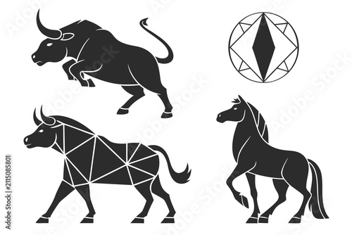 Four black animal heads with tribal line art design
