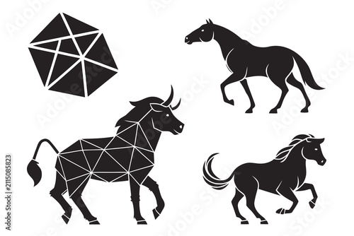 Three black horses and dice icon vector illustration